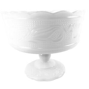 E O Brody Milk Glass Footed Bowl White Scalloped Edge Made in USA 6.6"